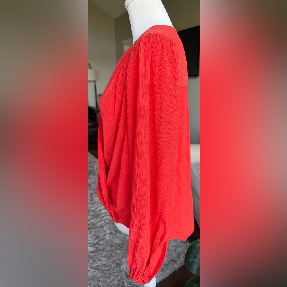 Free People XS Long Sleeve Coral Drapey Wrap Blouse - Picture 3 of 9